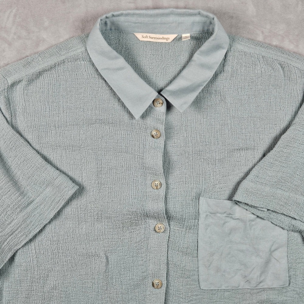 Soft Surroundings Shirt Womens XL Green Textured Gauze Rayon Blend Button Up